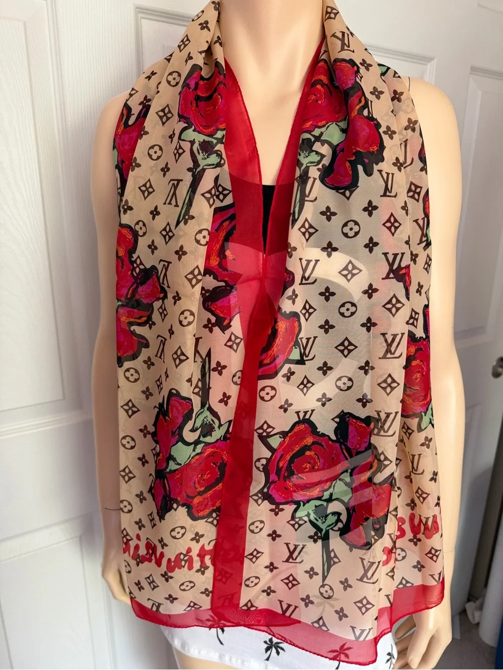 Louis Vuitton Silk Monogram Scarf Roses